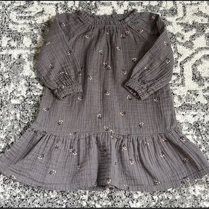 H&M Toddler Girls' Long Sleeve Floral Grey Dress, Size 4T